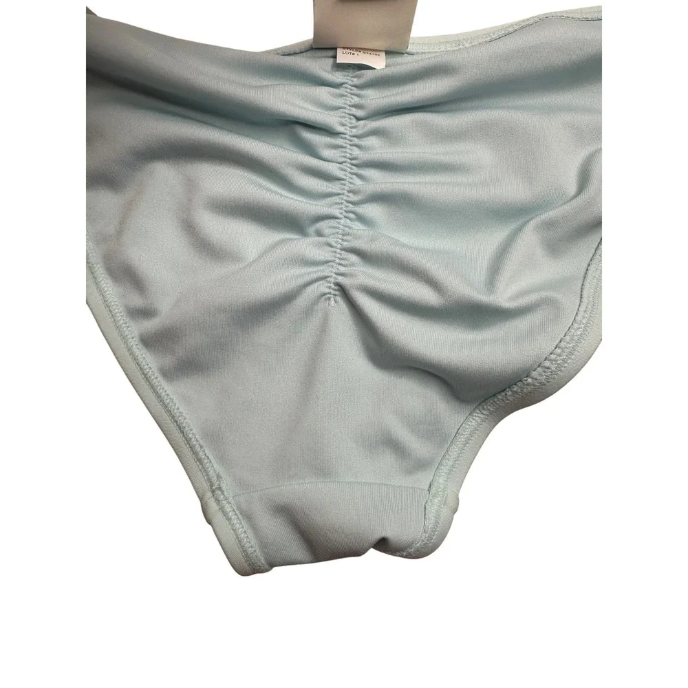 Kate Spade New York Light Blue Ruched Back Bikini Bottoms Gold Bow Hardware XS